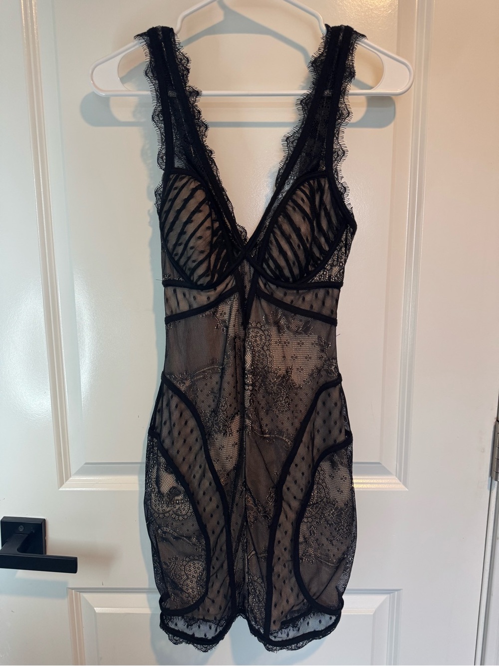 Sheer Bebe Lace Bodycon Dress - Black